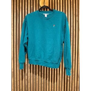 Victoria's Secret Teal Green‎ Crewneck Sweatshirt Rose Embroidered Small